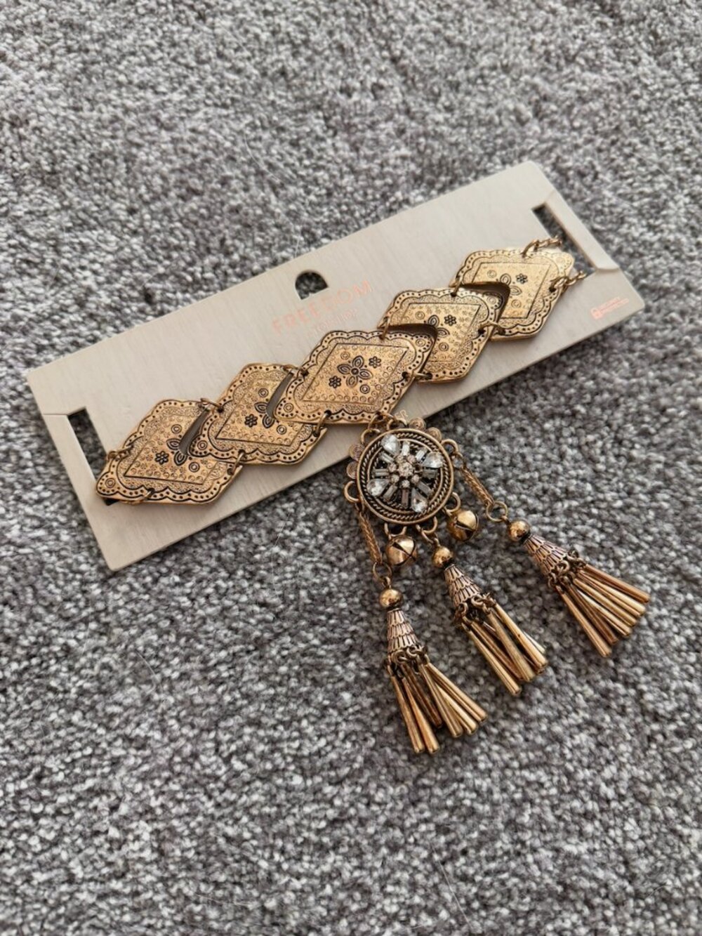Freedom by Topshop Boho Statement Tassel Choker Necklace NWT Gold Tone